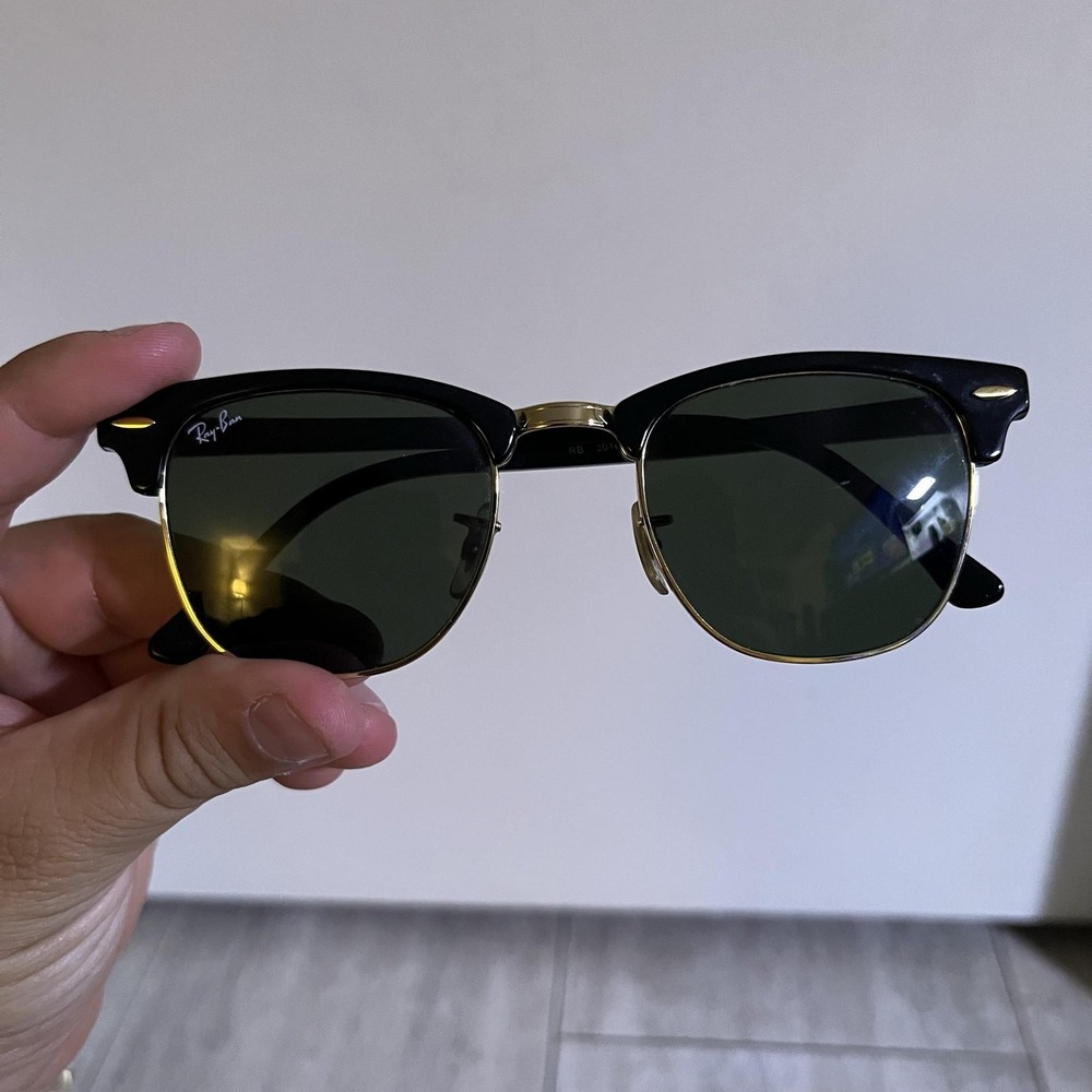 Ray-Ban Sunglasses Mens Black Green Square Clubmaster RB3016 W0365 49-21 Tinted